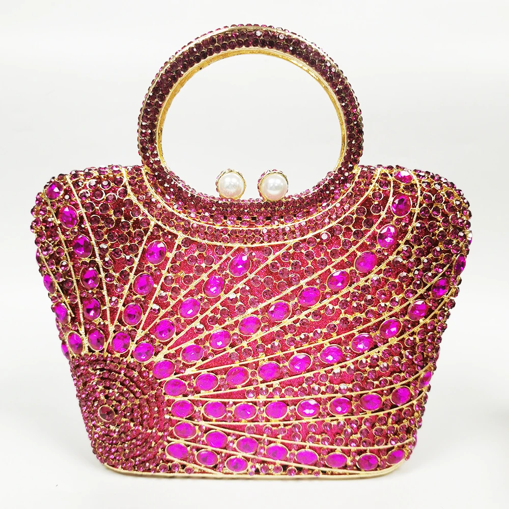 Bolso de mano duro con diamantes rojos para mujer, cartera de mano brillante de cristal para boda, novia, fiesta, baile de graduación