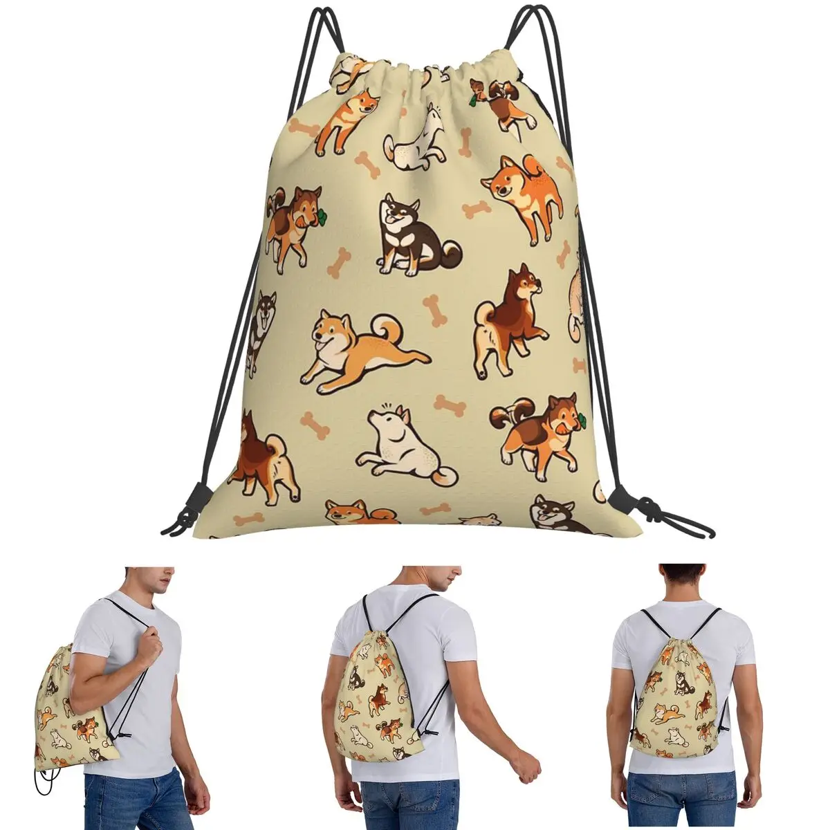

Shiba Inu Lovely Cute Dogs In Cream Backpacks Multi-function Drawstring Bags Sundries Bag Book Bags for Man Woman Students