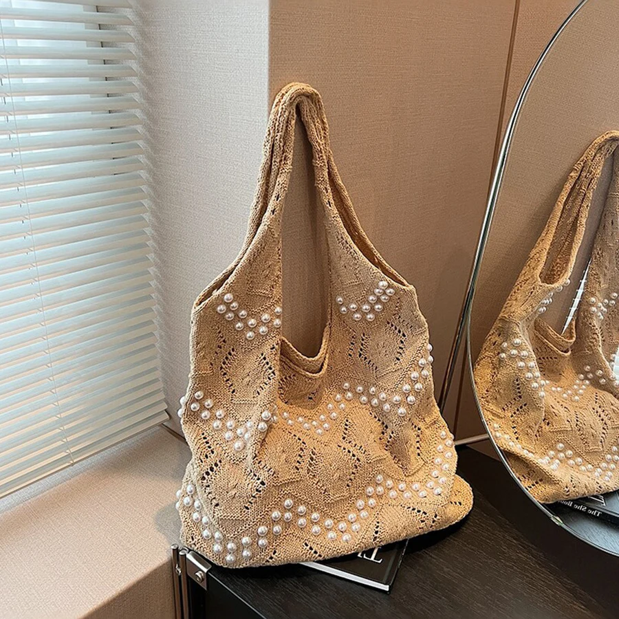 

Новая женская сумка с бисером, вязаная крючком, в стиле ретро, с ажурным дизайном, с верхней ручкой, сумка-тоут, дорожная сумка-шоппер, ажурная сумка через плечо