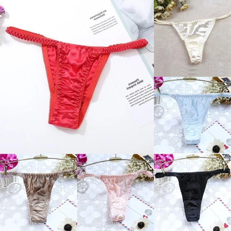 

New Ice Silk Seamless Underpants For Women Soft Thin Band Thongs Woman Satin Underwear Female Bikini Panties String Tangas Mujer