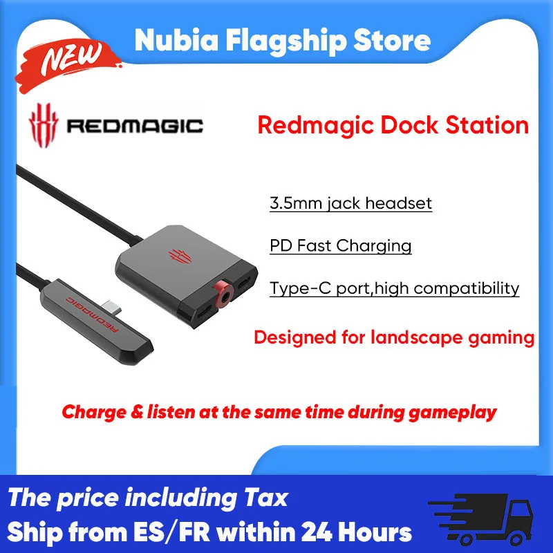 Redmagic Dock Station Porta Type-C per Redmagic 10 Pro Accessorio per smartphone Pd Ricarica rapida Jack da 3,5 mm Adattatore per cuffie per telefono da gioco Redgagic