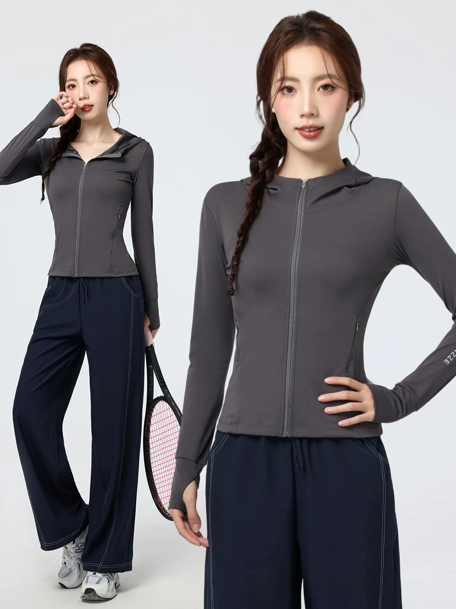 

Women's Qui Dry Sportswear Set 2025 Autumn Winter New Faionable Hooded Zipper Fitn Jaet Profional Running Trainin...