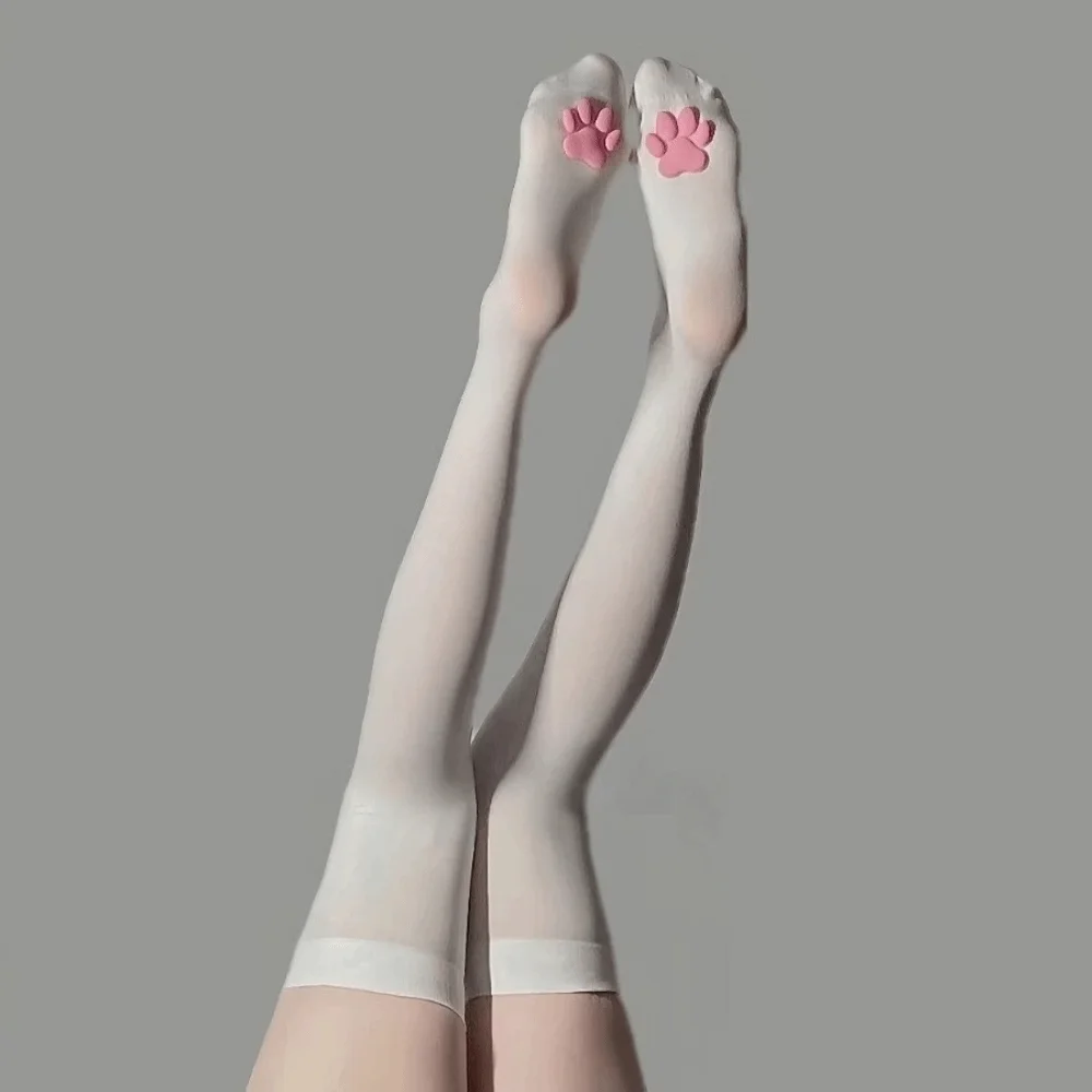 Fashion Velvet Cat Paw Stockings Pink Paw Pads Cute 3D Kitten Claw Socks Thigh High Long Socks Cosplay