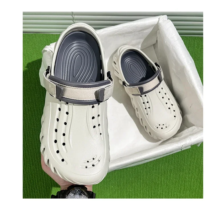 Marken-Herren-Slipper – Weiche und bequeme perforierte Outdoor-Schuhe, wasserdicht, höhenerhöhend, coole EVA-Fahrschuhe – Detail 10