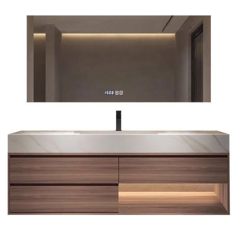 rock slab seamless ceramic integrated basin, bathroom cabinet combination, face wash table