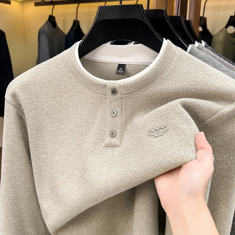 Exquisiter bestickter Herren-Langarm-Pullover, Luxusmarke, Herbst, Baumwolle, Rundhals-Pullover, Strickware, modische Freizeitkleidung für Herren – Detail 3