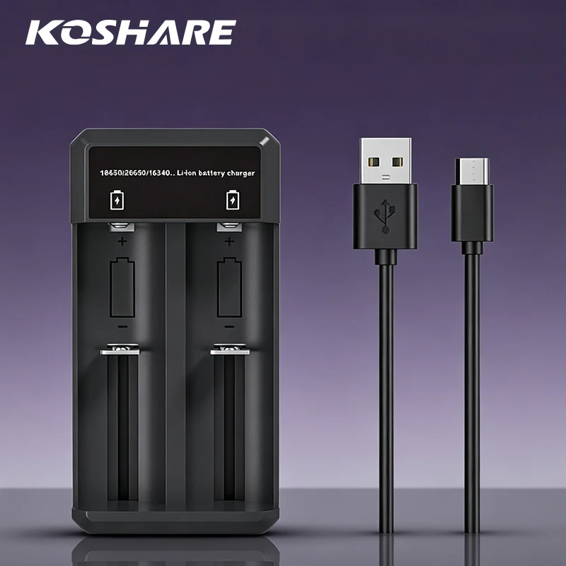 KOSHARE 2 Slot 18650 LED Smart Battery Charger With Independet Channel Fast Charging For Lithium-ion Rechargeable Batteries