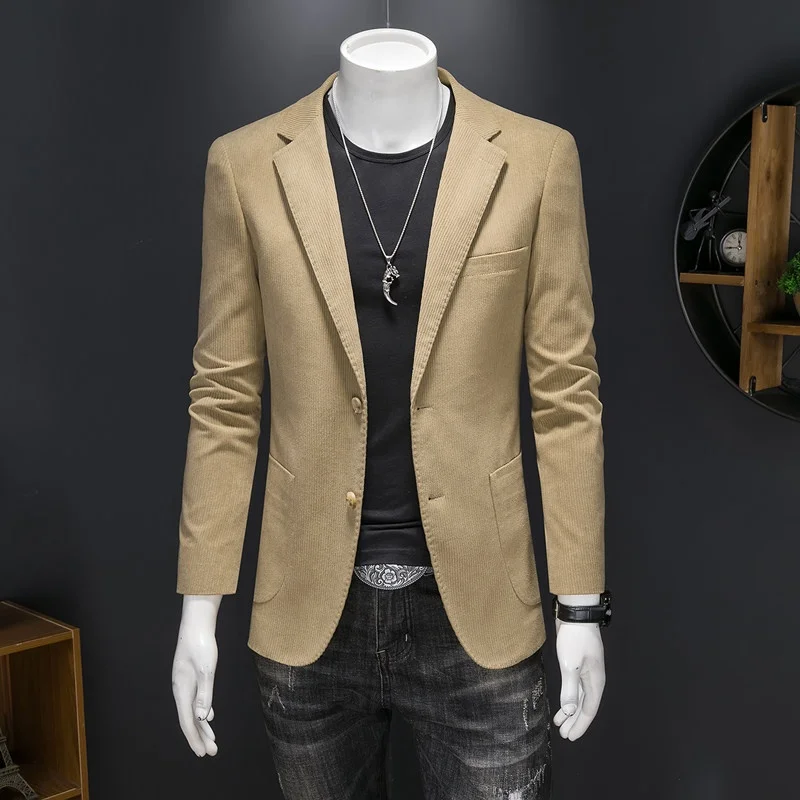 

Slim Fit Men's Casual Velvet Jacket Two Button Single Breasted Fashionable Handsome Gentleman's Suit Soft Anti-Wrinkle Long S...