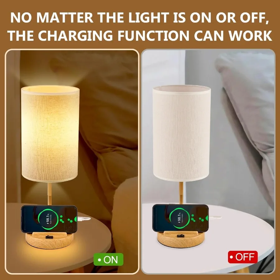 Table Lamp with 3 USB Charging Ports Modern Desk Lamp with AC Outlet and Phone Stands Perfect Bedside Lamp for Bedroom Living R