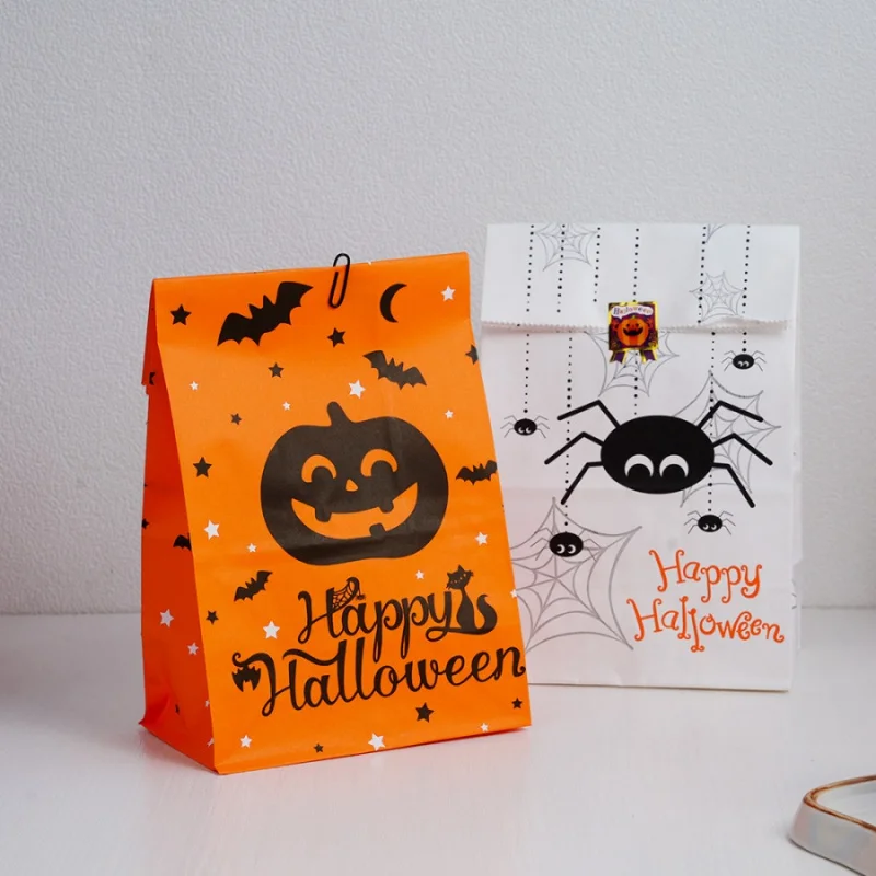 Halloween Pumpkin Ghost Spider Gift Bags Party Candy Bags Baking Cookies Chocolate Kraft Paper Packaging Bags Gift Storage