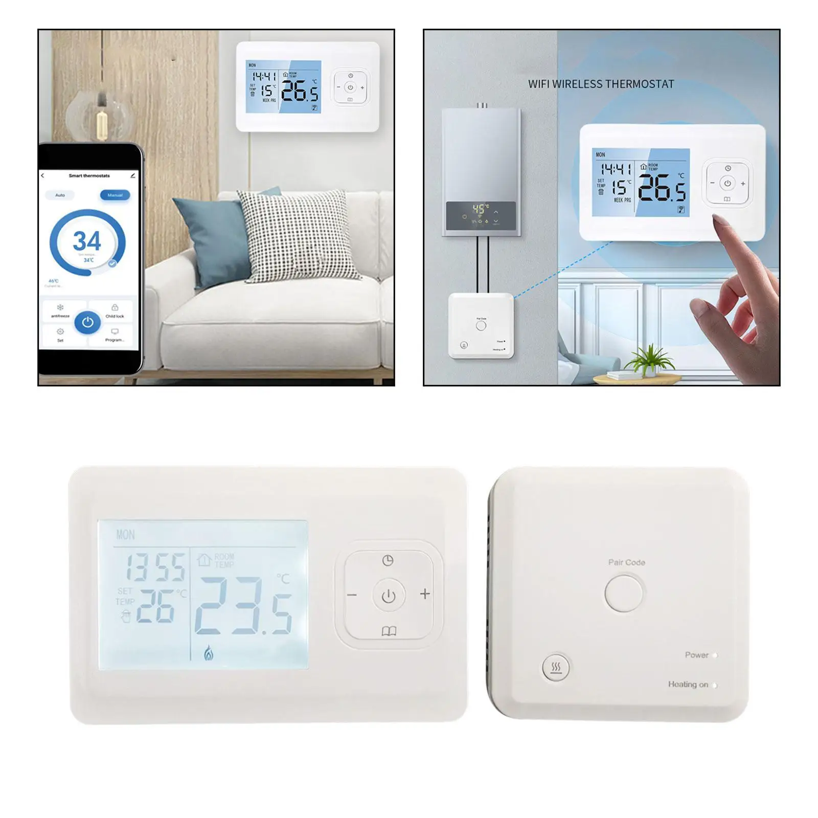 Smart Thermostat Accurate Practical High Performance Child Lock Easy to Install App and Voice Control Wireless Thermostat