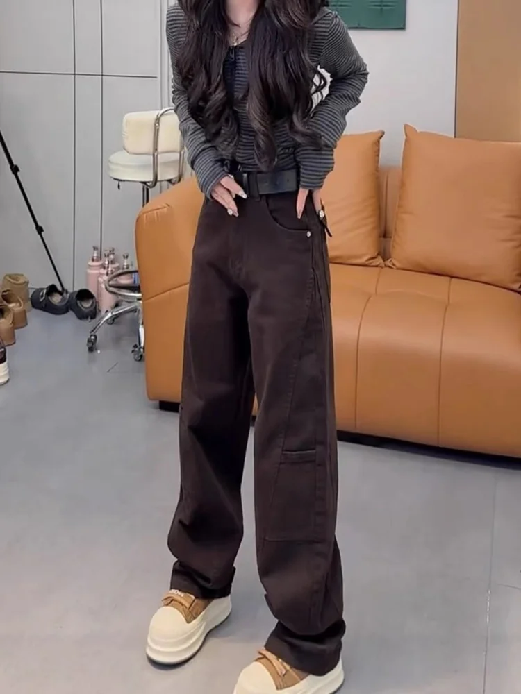 

Джинсы женские больших размеров в винтажном американском стиле с флисовой подкладкой, с высокой талией, прямые, широкие, для фигуры типа «груша»