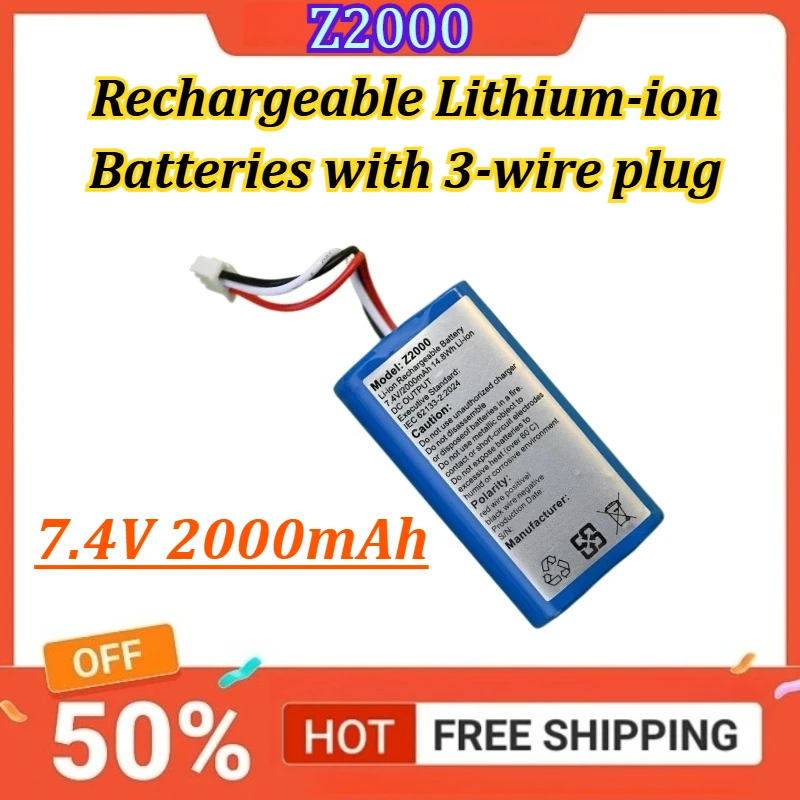 

New Z2000 7.4V 2000mAh Rechargeable Lithium-ion Batteries with 3-wire plug