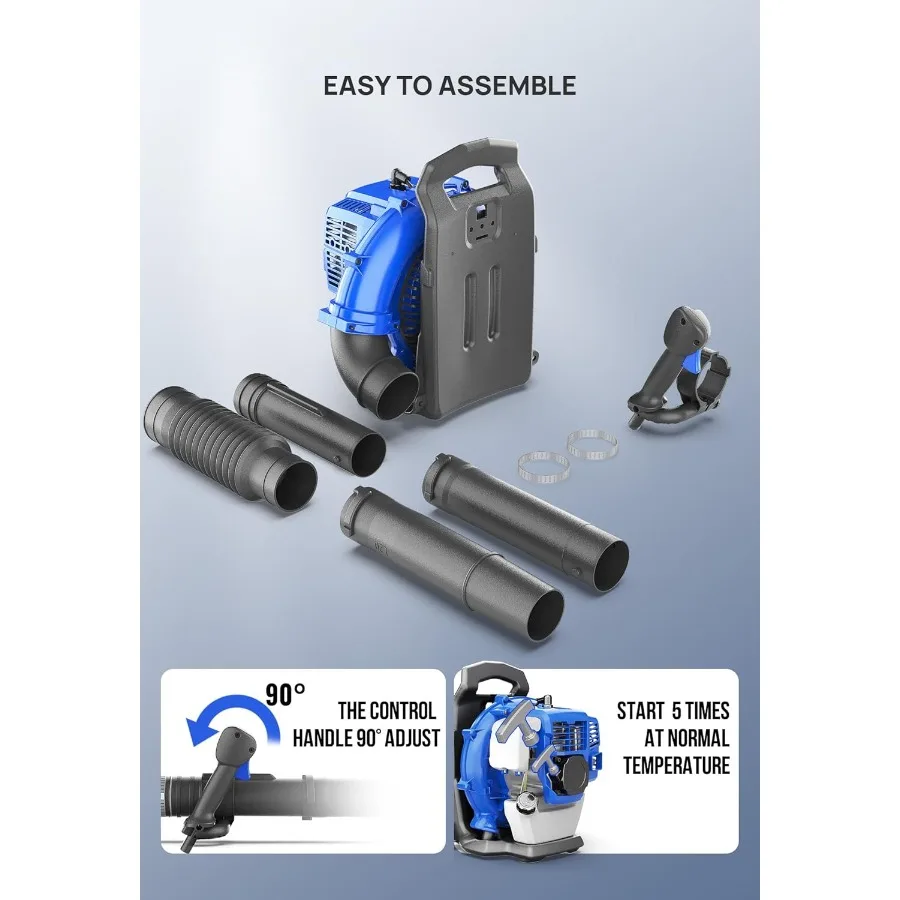 Dmuchawa plecakowa z silnikiem benzynowym 43 cm3 zapewniająca mocny przepływ powietrza, lekka, waga tylko 7,9 kg, idealna do usuwania liści, piasku i żwiru.