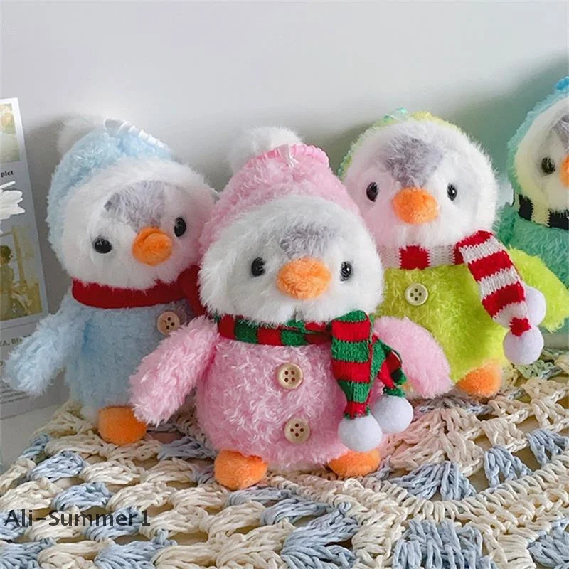 Cute Winter Christmas Scarf Penguin Plush Dolls Toys Keychain Bag Pendant Backpack Hanging Ornaments Keyring Girly Birthday Gift