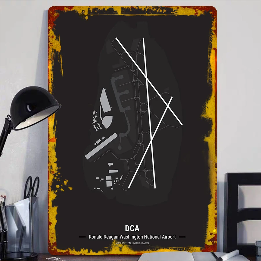 Ronald Reagan Washington National Airport DCA Runway Map Metal Wall Art Modern Home Decor Aviation Enthusiast Gift