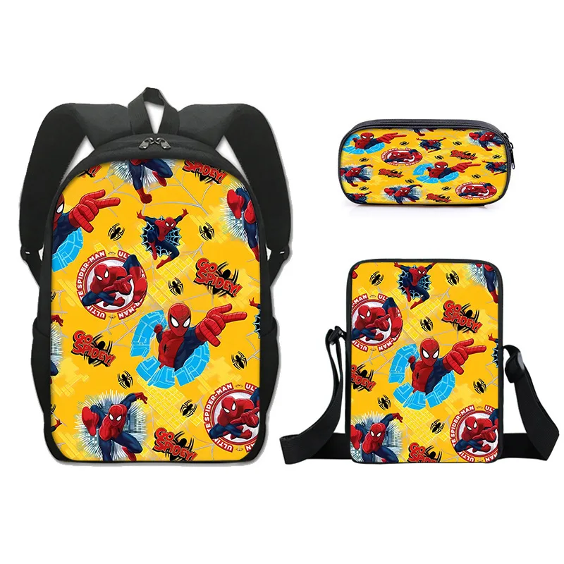 3pcs/Set 17inch New Cartoon Spiderman Primary And Secondary School Students Simple Sport Backpack Messenger Bag Pen Case Gifts