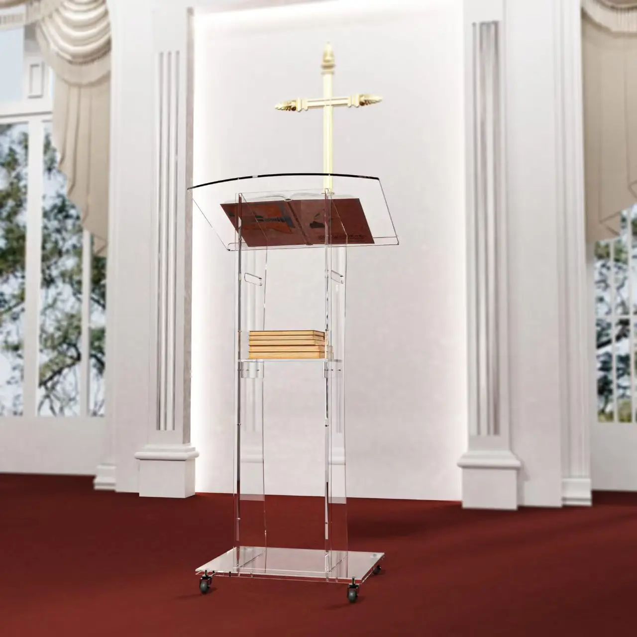 xg-Modern Commercial Furniture-LED Floor Standing Acrylic Podium Glass for Prize Presentation Desks Lectures Hotels Home Use@