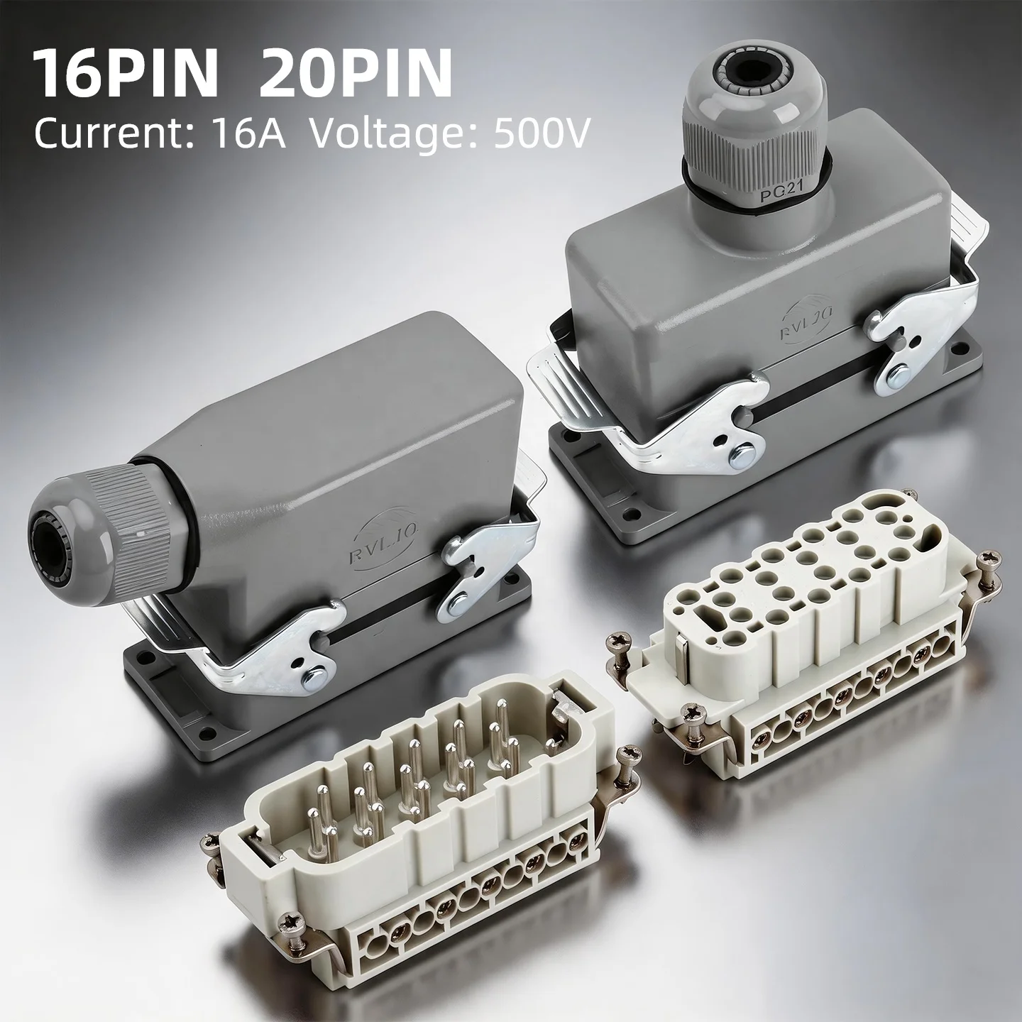 Heavy  Power Rectangle Connector 16 20 32 36 40Pin 16A Rated Current High Mechanical Stability Copper Alloy Brass PCB