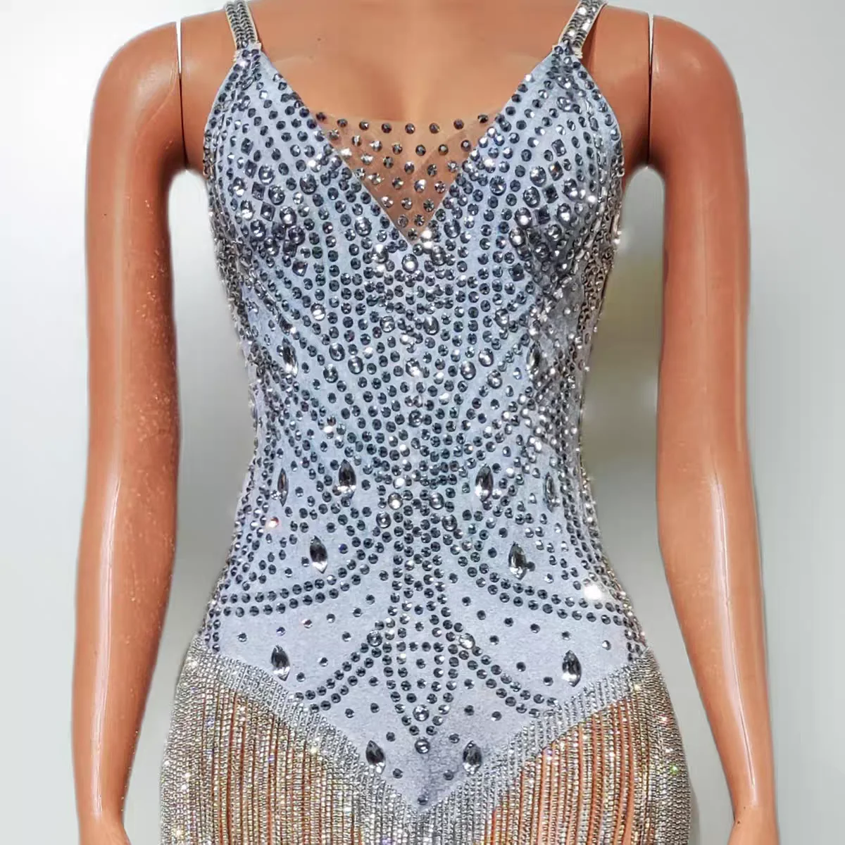 Seksowny kombinezon z frędzlami w całości z diamentów Bar DJ klub nocny piosenkarka występ na scenie odzież taneczna zespół impreza tematyczna