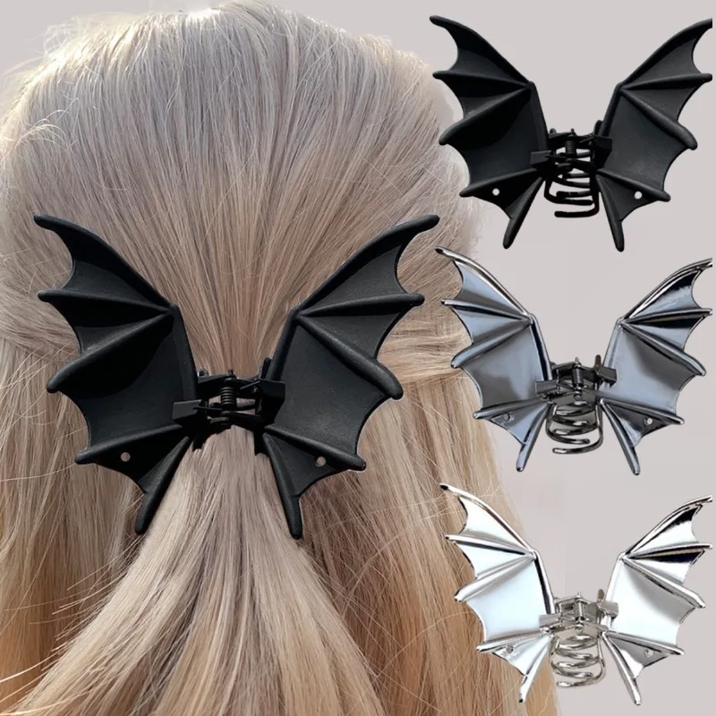 

Women Black Silver Alloy Hairpins Big Bat Spider Hairclips Personalized High Hair Volume Hair Claws Shark Clip Hair Accessories