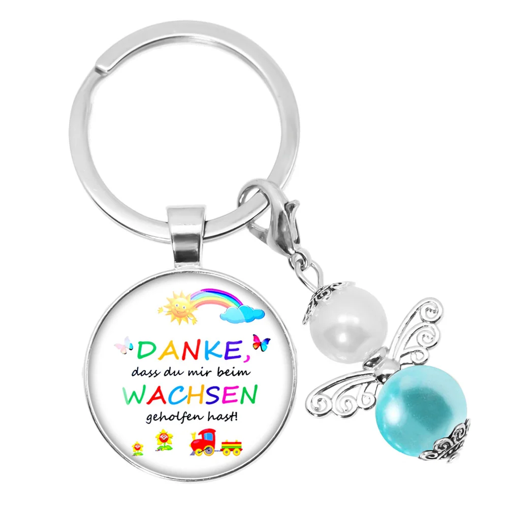 Danke, Dass Du Mir Beim Wachsen Geholfen Hast German Keychain Bee Angel 25MM Keychain Gift For Teachers' Day Lucky Charm