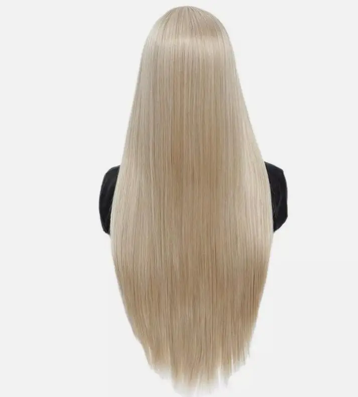 Gemengde Blonde Cosplay Pruik Met Pony Hittebestendig Synthetisch Haar Lang Recht