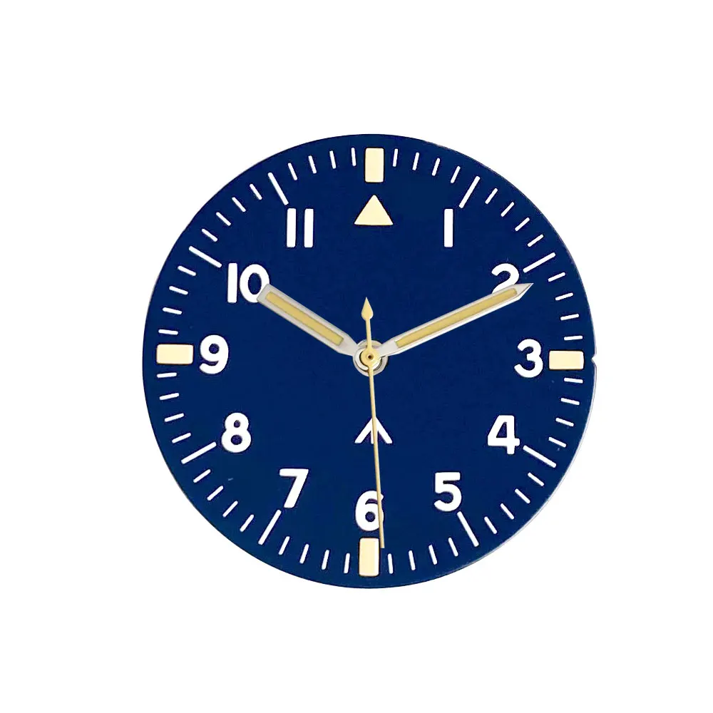 Nologo 29mm Automatic Pilot Watch Dial Black Blue Face Numbers Marks Hands for NH35 NH36 ETA 2824 PT5000 VH31 Watch Parts Lume