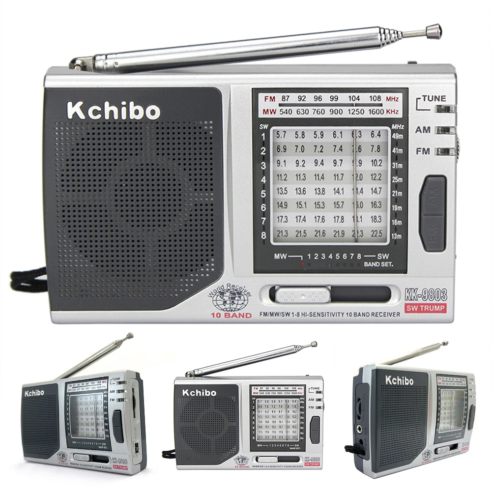 KK-9803 جهاز استقبال راديو صغير محمول ، مقبس 3.5 مللي متر ، FM ، MW ، SW1-8 ، مكبر صوت مدمج ، راديو كامل 10 ، بطارية تعمل لكبار السن