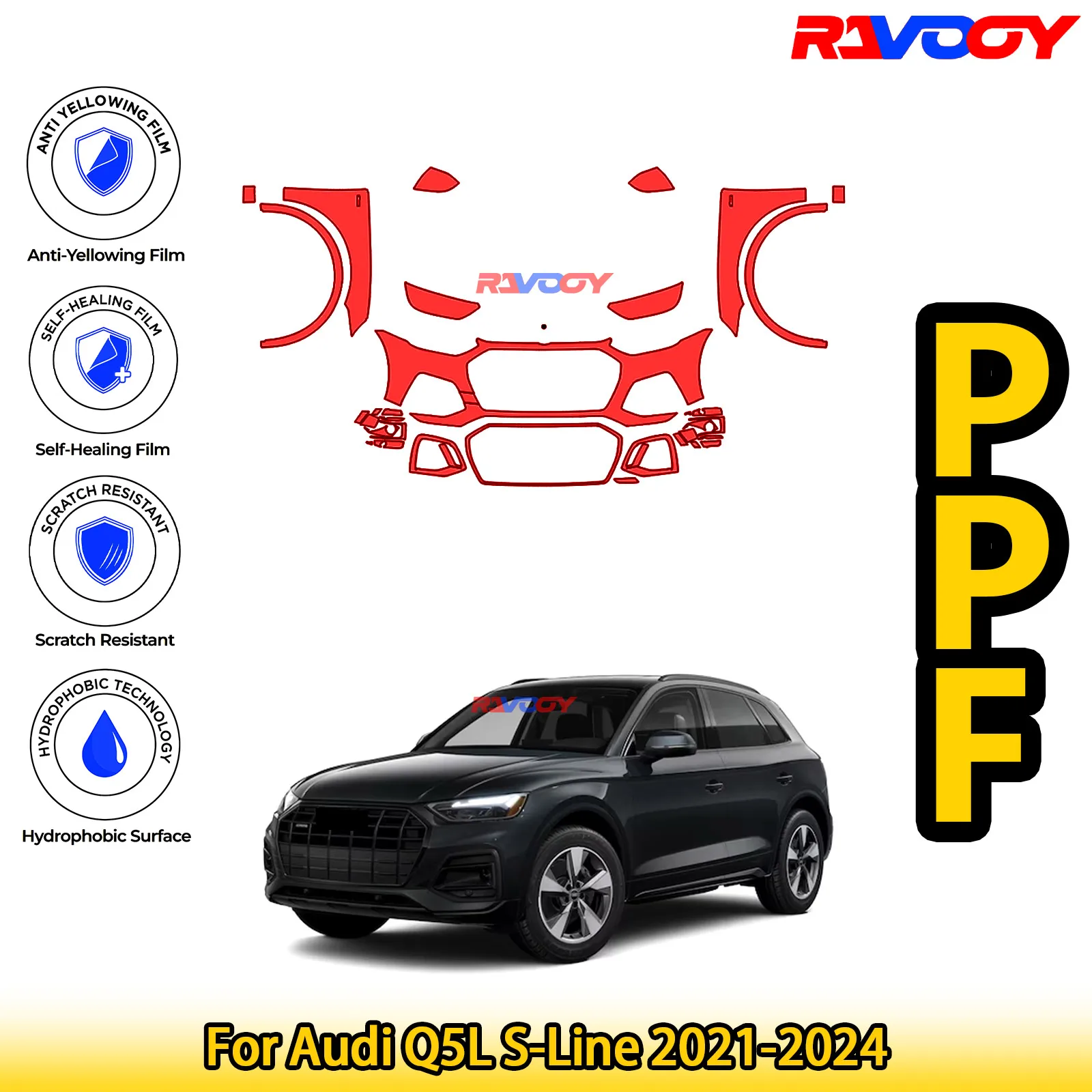 

For Audi Q5L S-Line 2021-2024 Glossy Matte Black Precut front PPF Kit Paint Protection Film