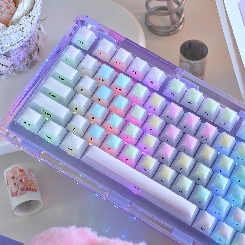 Soft Silicone Rainbow Gummy Keycap PBT 124 Key Girl Keycap Gift for MX Switch HI75 HI8 68 F99 104 64 Wooting Mechanical Keyboard