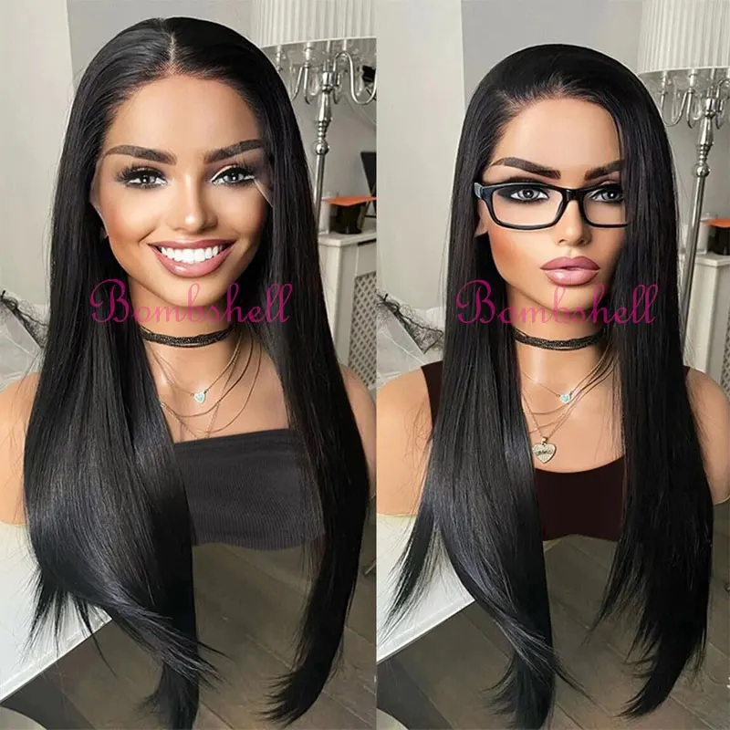 Jet Black Straight Hair Wig Synthetic Lace Front Wigs High Quality Heat Resistant Fiber Hair Natural Hairline For Black Women