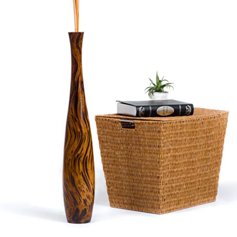 Large Brown Home Decor Floor Vase - Wooden 26 inch Tall Farmhouse Decor Flower Holder for Fake Plant and Pampas Grass
