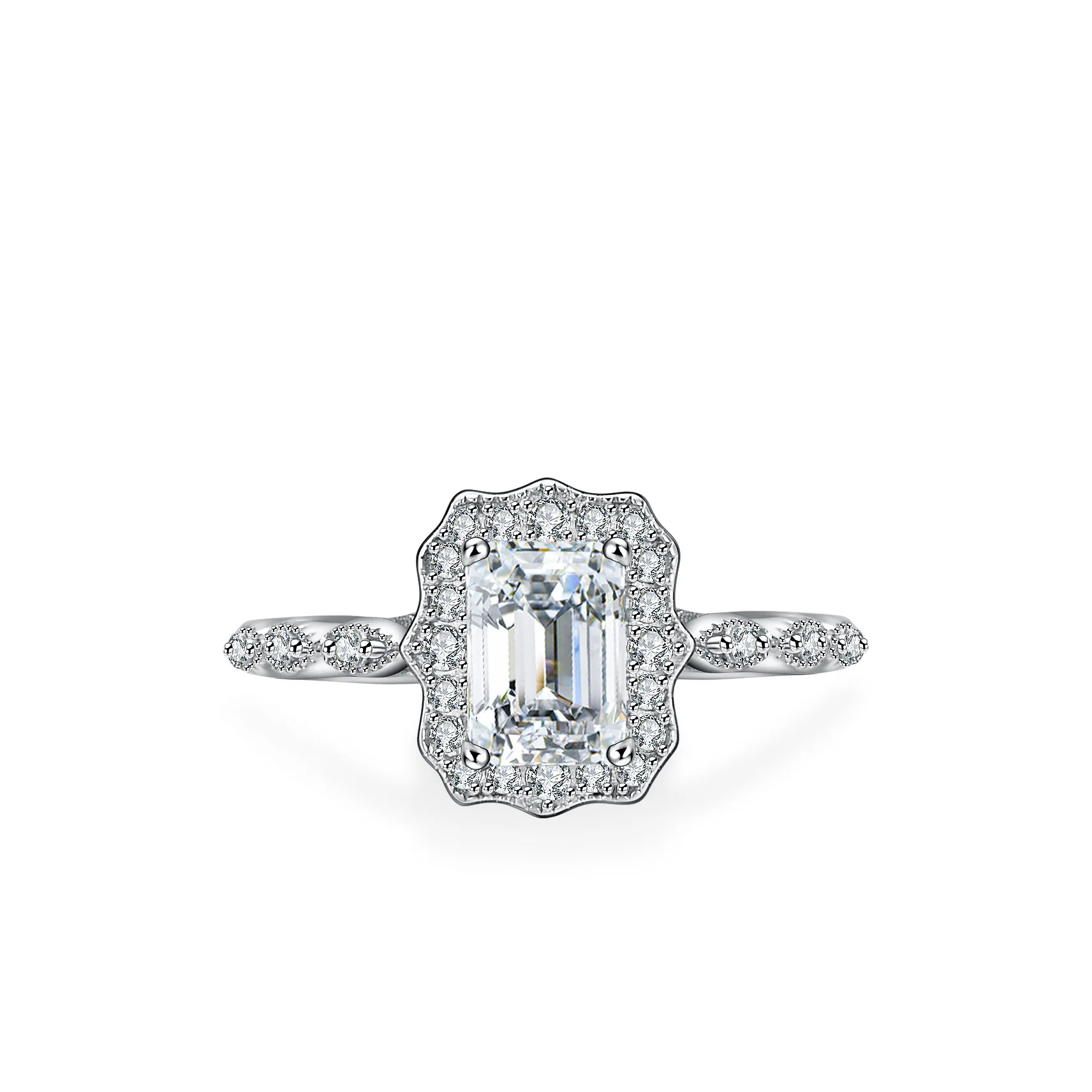 

Cynlo Jewelry Women's 1 Carat Moissanite Ring - Rectangular Emerald Cut, PT950 Platinum, Adjustable Living Clasp Design, Elegant