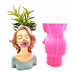 Original! Fashion Girl Flower Pot Silicone Mold DIY Handmade Resin Gypsum Concrete Crystal Dropper Mold Manufacturing Crafts