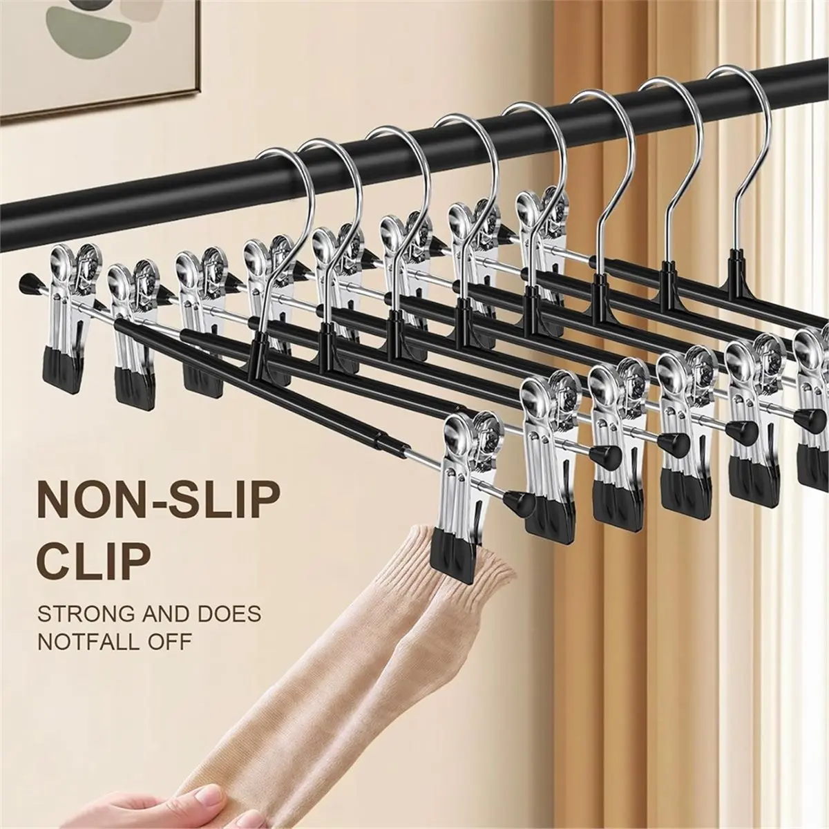 20 Pack Black Pants Hangers with Clips, Non-Slip Space Saving Closet Organizer for Jeans Trousers Skirts Black