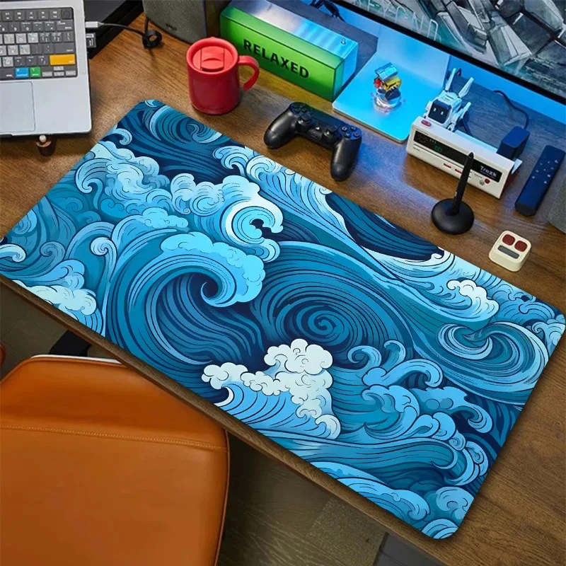 

Great Wave Art Large Blue Mouse Pad 900x400 Natural Rubber Base PC Computer Gaming Mousepad Non-Slip Soft Locking Edge Desk Mat