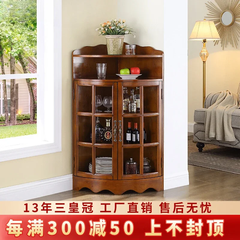 Solid wood corner cabinet Living room locker European triangular cabinet wine cabinet American restaurant l