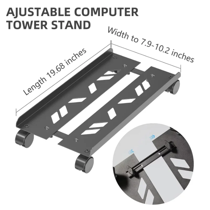 BEISHI Adjustable Mobile CPU Stand Computer Tower Stand with 4 Caster Wheels Ventilated PC Mainframe Rack Office Desk Accessorie