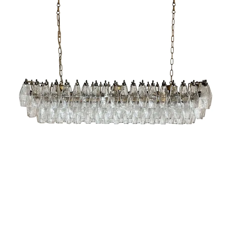 Iluminación LED de araña moderna con diseño americano de cristal transparente rosa gris rómbico para comedor interior, accesorio decorativo para el hogar