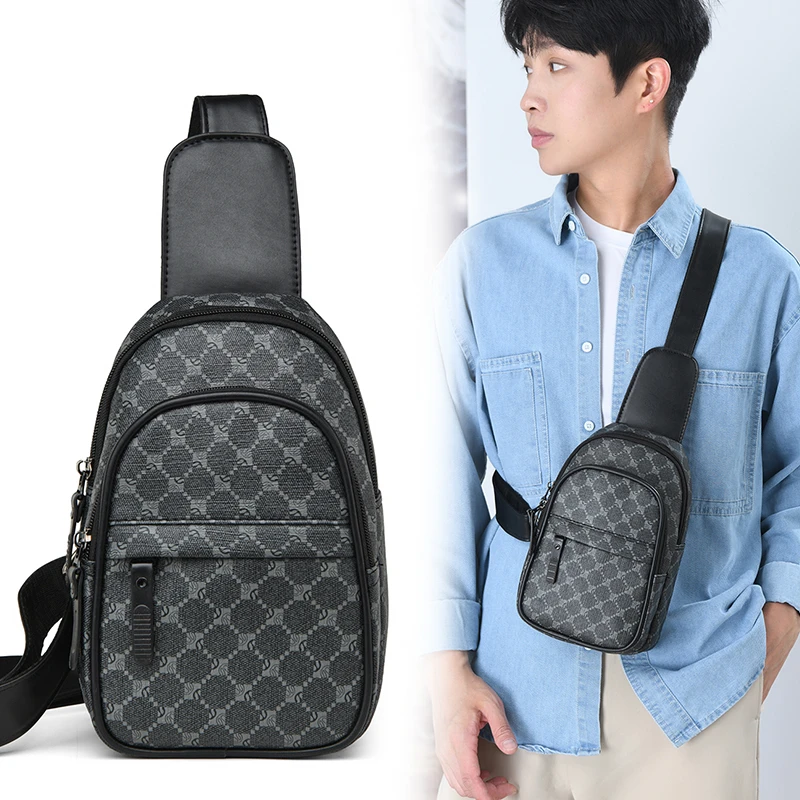 

Мужской классический мини-рюкзак-слинг с узором, винтажная сумка через плечо из искусственной кожи, нагрудная сумка с несколькими карманами для путешествий, работы и повседневного использования