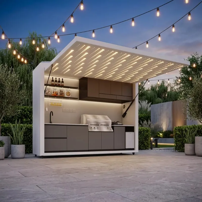 304 stainless steel modular outdoor kitchen set, platform cabinet island with sink drawers, weatherproof