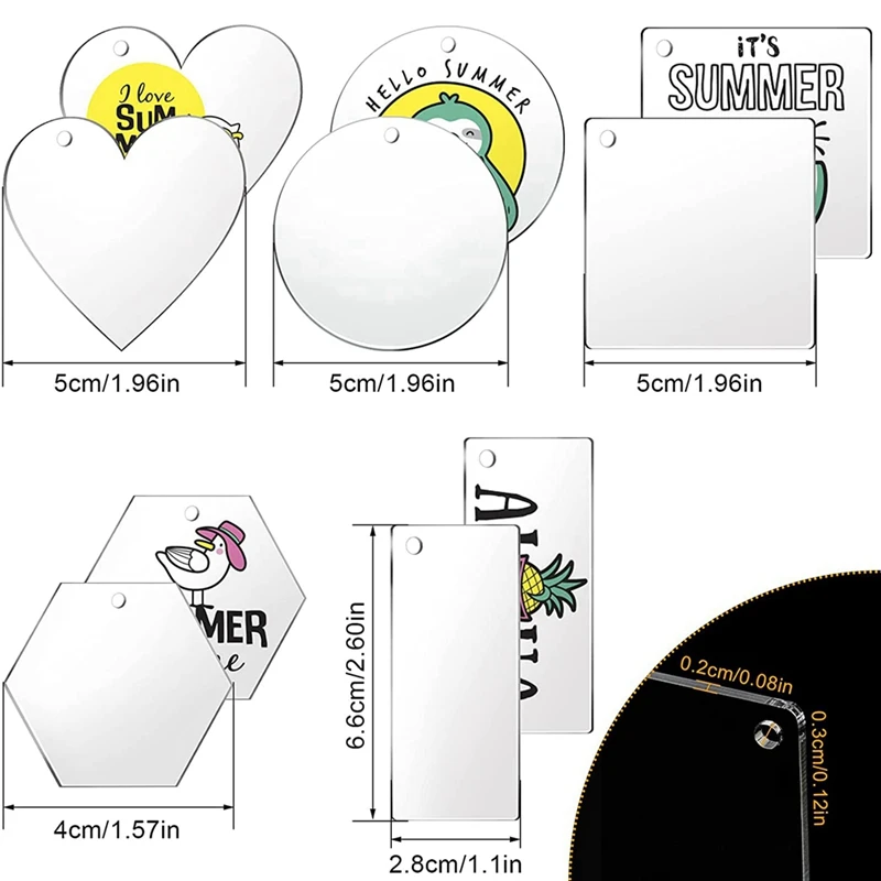 PWS 200 Pieces Acrylic Keychain Blanks Blank Acrylic Clear Keychain Pendants For DIY Craft Projects