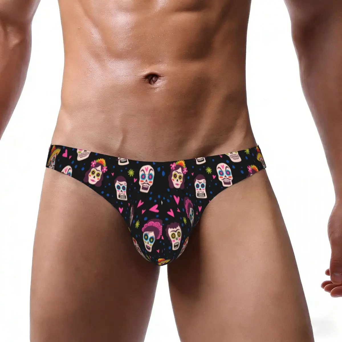 Men's Sexy Briefs Breathable Bikini Mexico Traditional Sugar Skulls In Sombrero Men Underpants Low Cut Man Underwear Panties