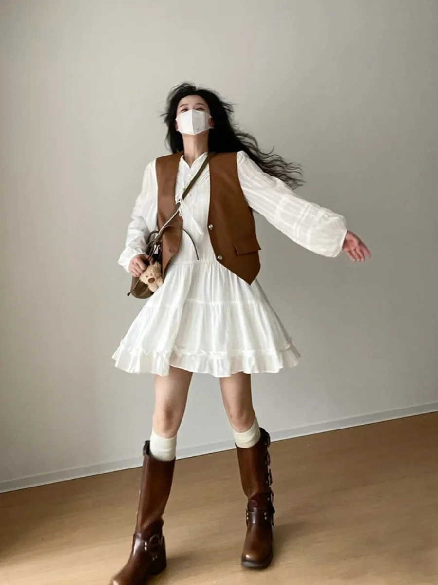 

Женский жилет-кардиган Sli V-Ne: Модная многослойная верхняя одежда в корейском стиле для ранней осени, создающая ощущение роскоши — утренний колокольчик, вечерняя песня.