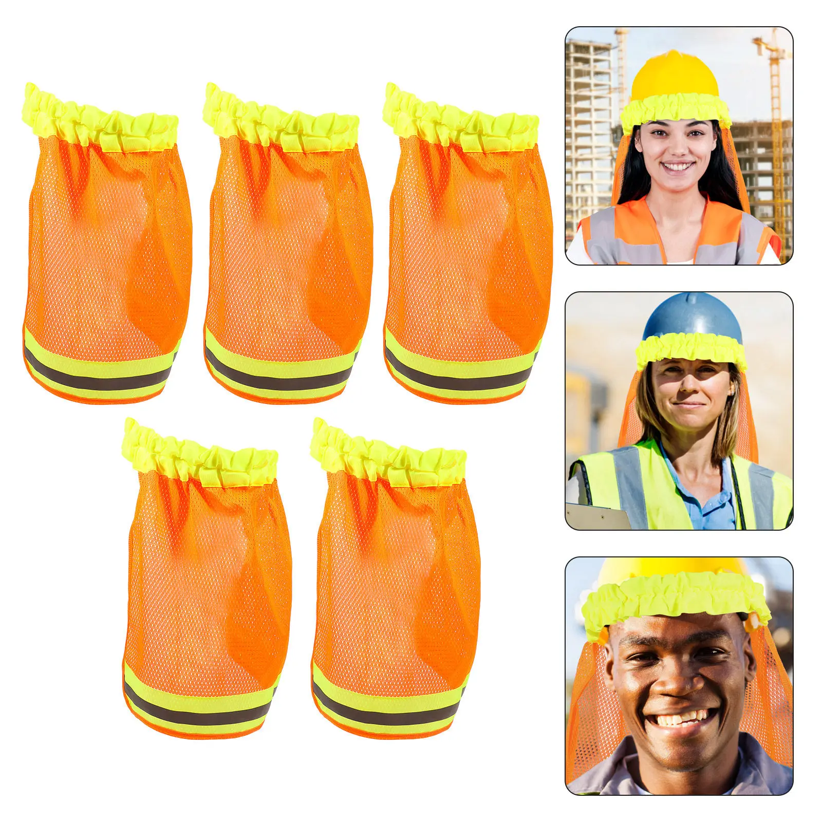 

5Pcs High Visibility Cover Breathable Hard Hat Sun Neck Shield Reflective Strip Construction Accessory