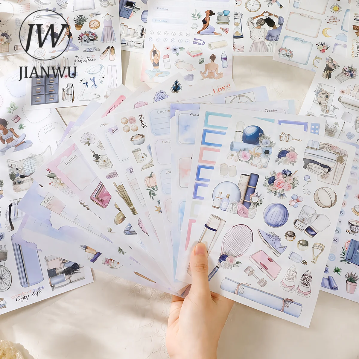 JIANWU 24 Sheets/book Vintage Character Plan Border Landscape Material Collage Scrapbooking Sticker Book Journal Stationery
