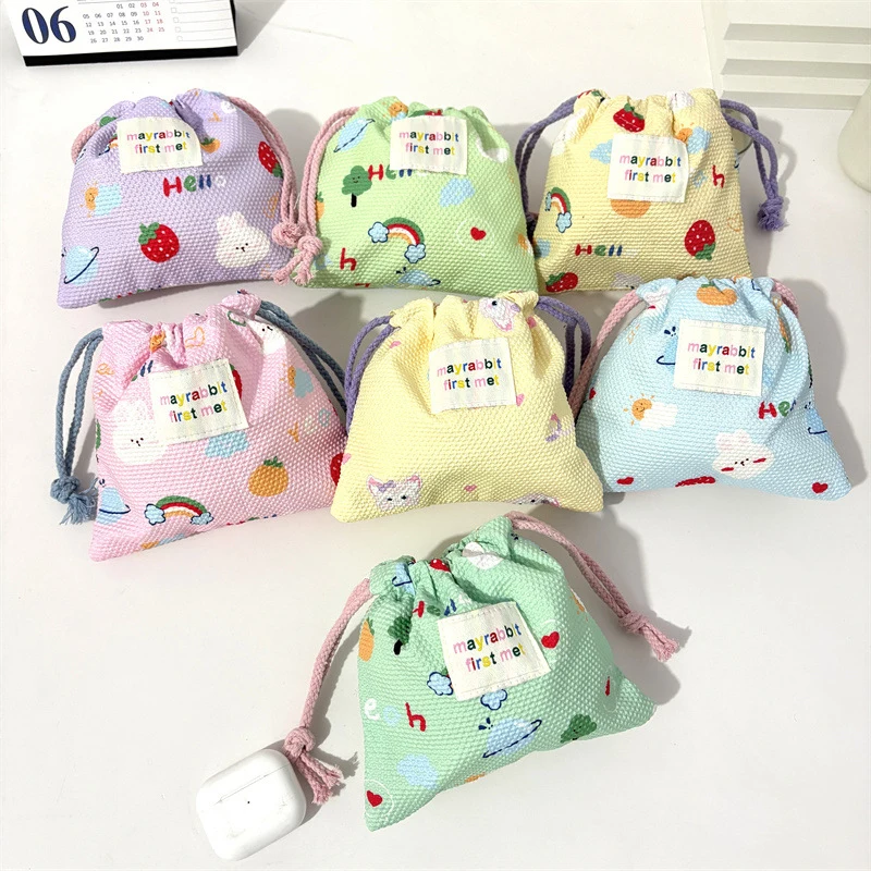 1PC Girl's Storage Bag Cartoon Drawstring Bag Korean Y2k Cosmetic Storage Pouch Women Wallet Sweet Kawaii String Mini Pouch