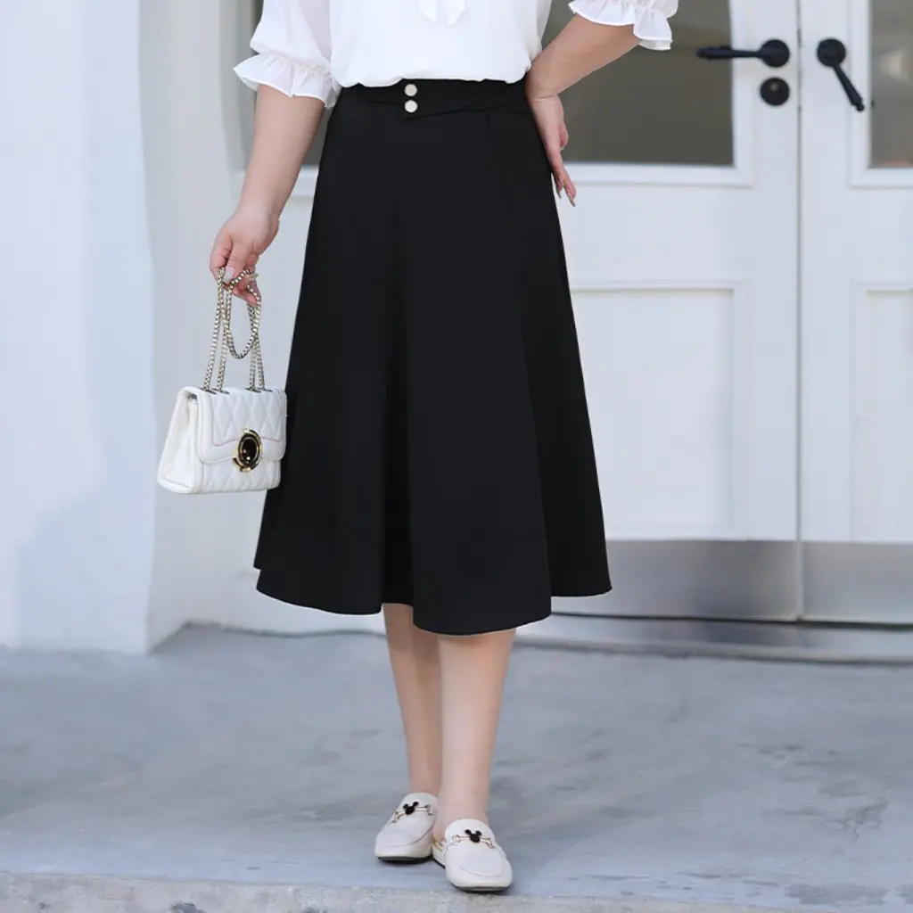 Plus Size Hoge Taille A-lijn Rok Halflange Heupbedekkende Afslanken Franse Retro Stijl voor Vrouwen Herfst Mode