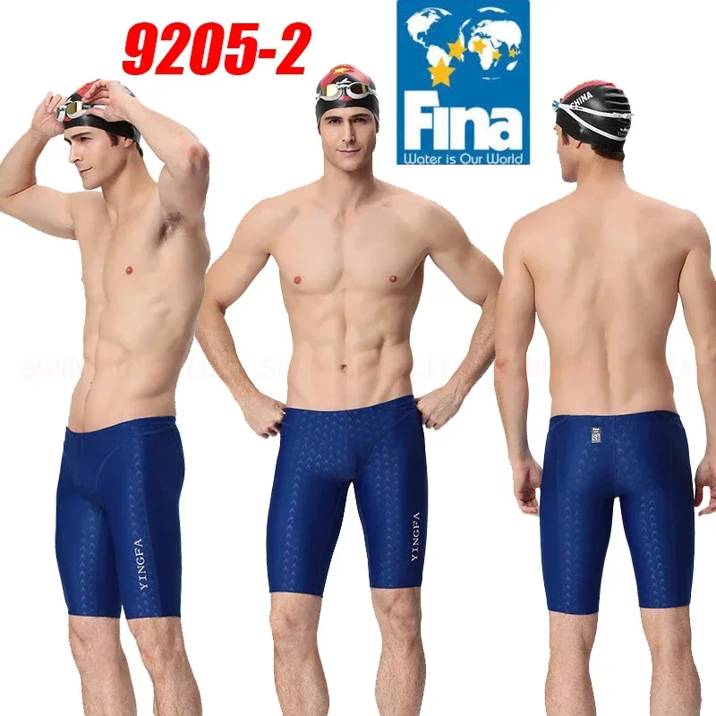 YINGFA Men's and Kids Knee-length 5-points Swim Trunks Scale Texture Sharkskin Waterproof Elastic Professional Swimming Short